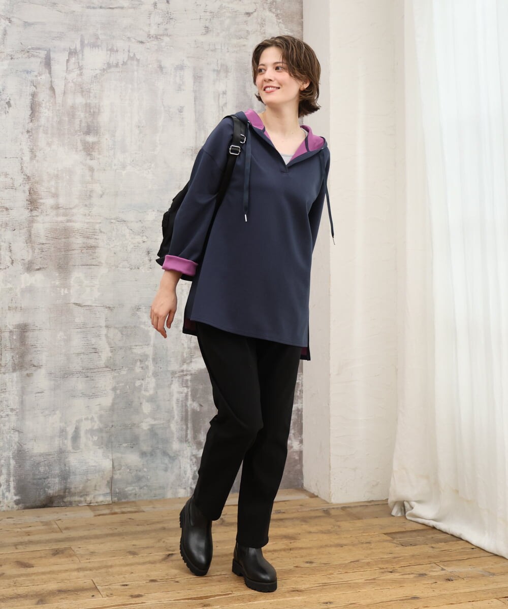 OLLKD06089 eur3(エウルキューブ) 【WEB先行販売】【大きいサイズ】さらさらストレッチストレートパンツ ブラック