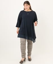 OLLKD07089 eur3(エウルキューブ) 【シリーズ累計販売2万枚！/大きいサイズ】さらさらストレッチテーパードパンツ ダークブラウン(チェック）