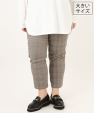 OLLKD08089 eur3(エウルキューブ) 【WEB先行販売】【シリーズ累計販売2万枚！/大きいサイズ】さらさらストレッチカットレングステーパードパンツ ダークブラウン(チェック)