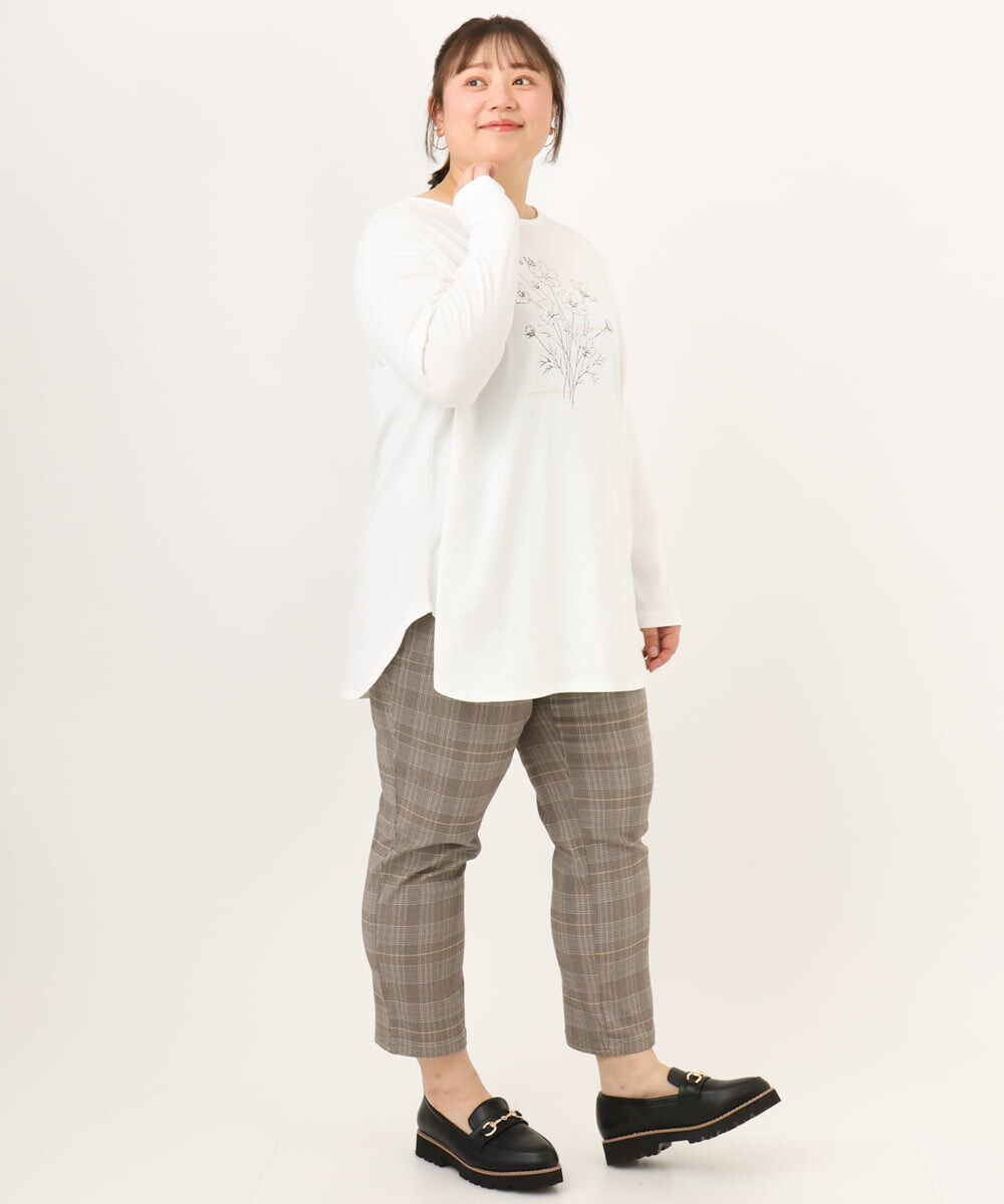 OLLKD08089 eur3(エウルキューブ) 【WEB先行販売】【シリーズ累計販売2万枚！/大きいサイズ】さらさらストレッチカットレングステーパードパンツ ダークブラウン(チェック)