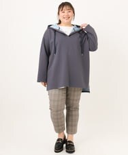 OLLKD08089 eur3(エウルキューブ) 【WEB先行販売】【シリーズ累計販売2万枚！/大きいサイズ】さらさらストレッチカットレングステーパードパンツ ダークブラウン(チェック)