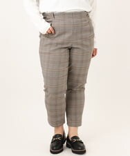 OLLKD08089 eur3(エウルキューブ) 【WEB先行販売】【シリーズ累計販売2万枚！/大きいサイズ】さらさらストレッチカットレングステーパードパンツ ダークブラウン(チェック)
