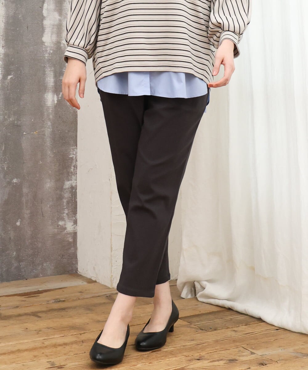 OLLKD08089 eur3(エウルキューブ) 【WEB先行販売】【シリーズ累計販売2万枚！/大きいサイズ】さらさらストレッチカットレングステーパードパンツ ダークグレー