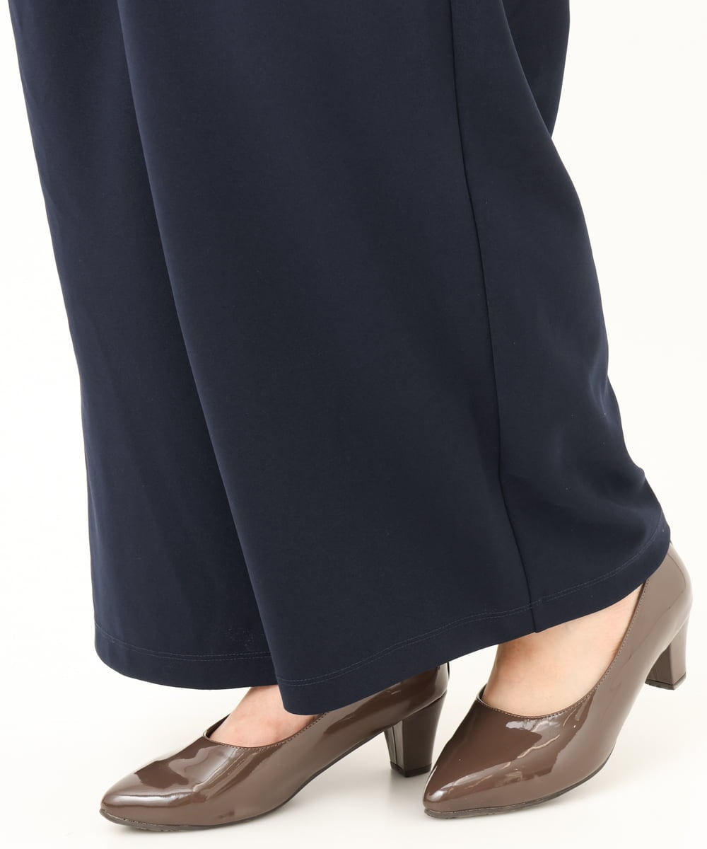 OLLKD09099 eur3(エウルキューブ) 【WEB先行販売】【大きいサイズ/洗える/セットアップ対応】カットジョーゼットワイドパンツ ネイビー