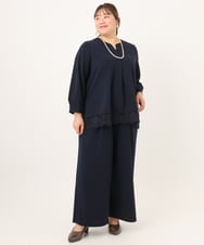 OLLKD09099 eur3(エウルキューブ) 【WEB先行販売】【大きいサイズ/洗える/セットアップ対応】カットジョーゼットワイドパンツ ネイビー