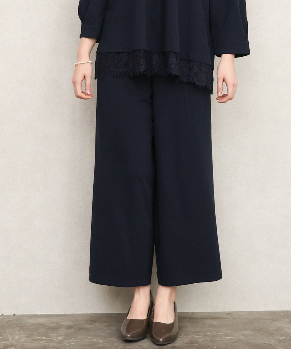 OLLKD09099 eur3(エウルキューブ) 【WEB先行販売】【大きいサイズ/洗える/セットアップ対応】カットジョーゼットワイドパンツ ネイビー