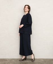 OLLKD09099 eur3(エウルキューブ) 【WEB先行販売】【大きいサイズ/洗える/セットアップ対応】カットジョーゼットワイドパンツ ネイビー