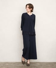 OLLKD09099 eur3(エウルキューブ) 【WEB先行販売】【大きいサイズ/洗える/セットアップ対応】カットジョーゼットワイドパンツ ネイビー