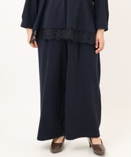 OLLKD09099 eur3(エウルキューブ) 【WEB先行販売】【大きいサイズ/洗える/セットアップ対応】カットジョーゼットワイドパンツ ネイビー
