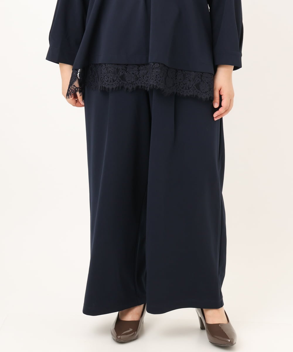 OLLKD09099 eur3(エウルキューブ) 【WEB先行販売】【大きいサイズ/洗える/セットアップ対応】カットジョーゼットワイドパンツ ネイビー