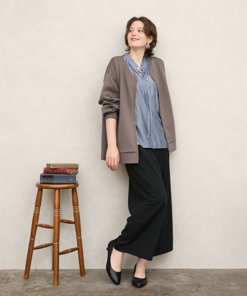OLLKD09099 eur3(エウルキューブ) 【WEB先行販売】【大きいサイズ/洗える/セットアップ対応】カットジョーゼットワイドパンツ ブラック