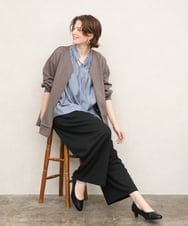 OLLKD09099 eur3(エウルキューブ) 【WEB先行販売】【大きいサイズ/洗える/セットアップ対応】カットジョーゼットワイドパンツ ブラック