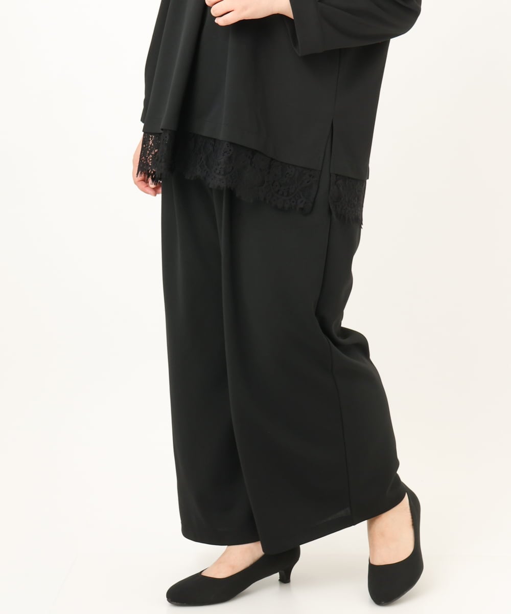 OLLKD09099 eur3(エウルキューブ) 【WEB先行販売】【大きいサイズ/洗える/セットアップ対応】カットジョーゼットワイドパンツ ブラック
