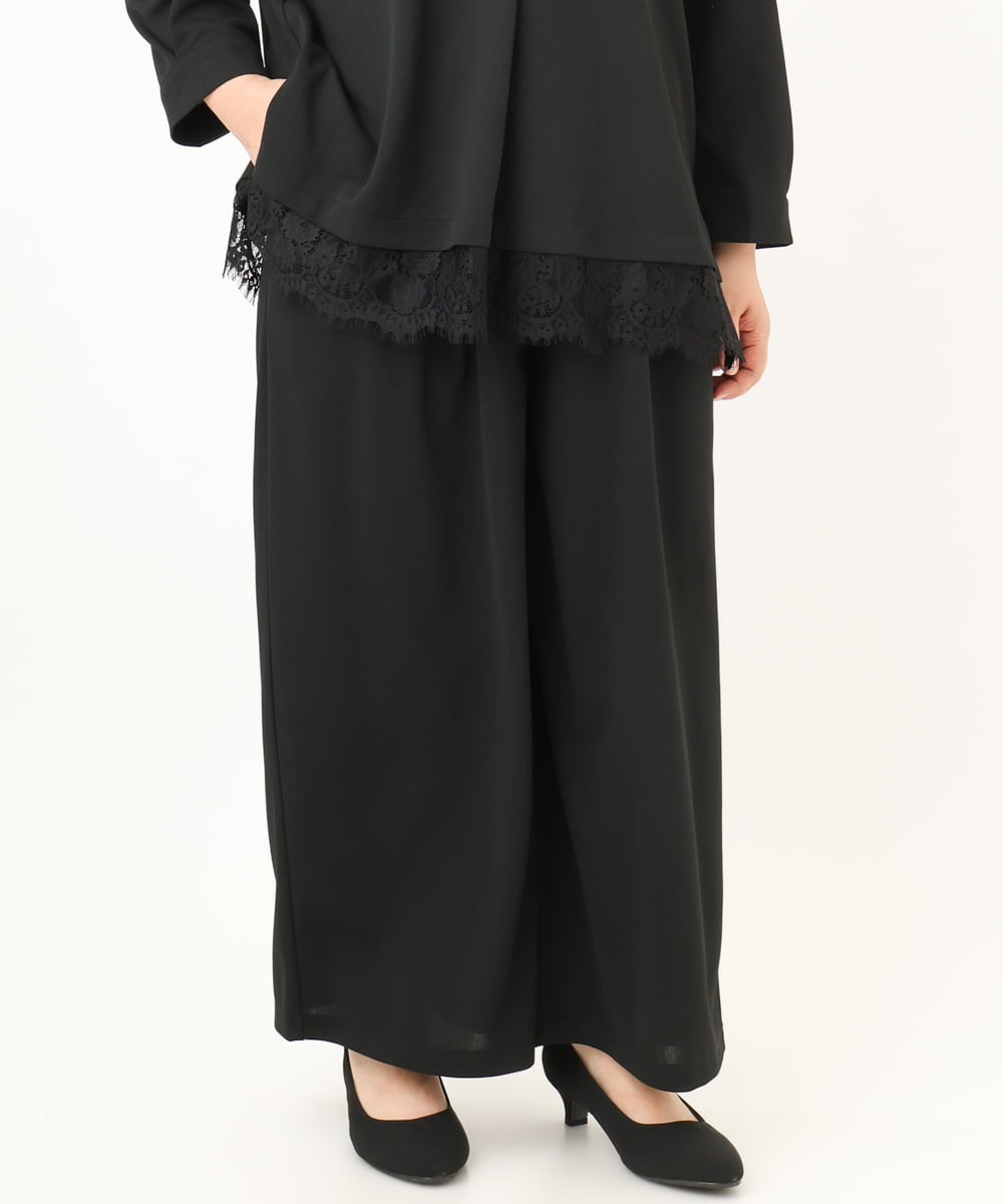 OLLKD09099 eur3(エウルキューブ) 【WEB先行販売】【大きいサイズ/洗える/セットアップ対応】カットジョーゼットワイドパンツ ブラック