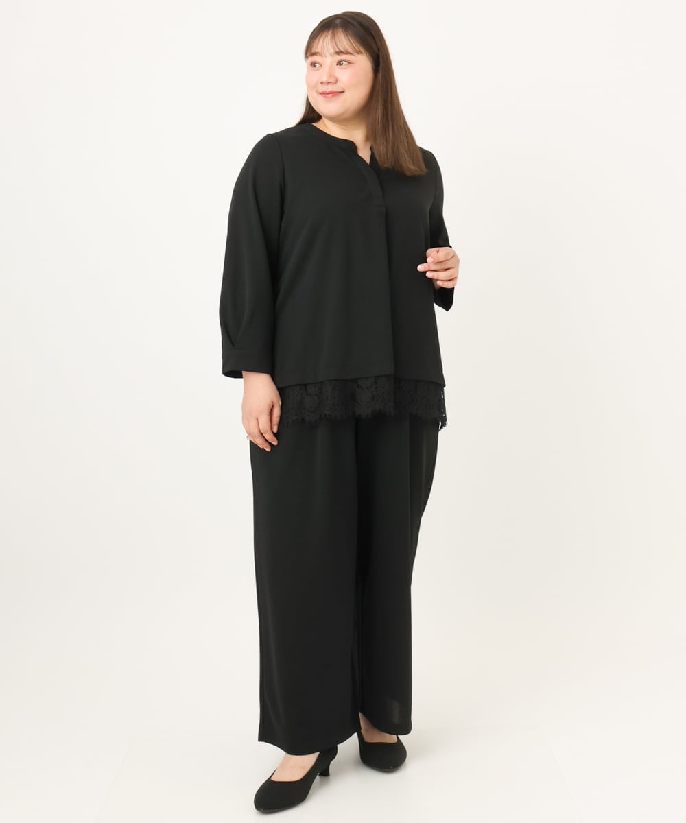 OLLKD09099 eur3(エウルキューブ) 【WEB先行販売】【大きいサイズ/洗える/セットアップ対応】カットジョーゼットワイドパンツ ブラック