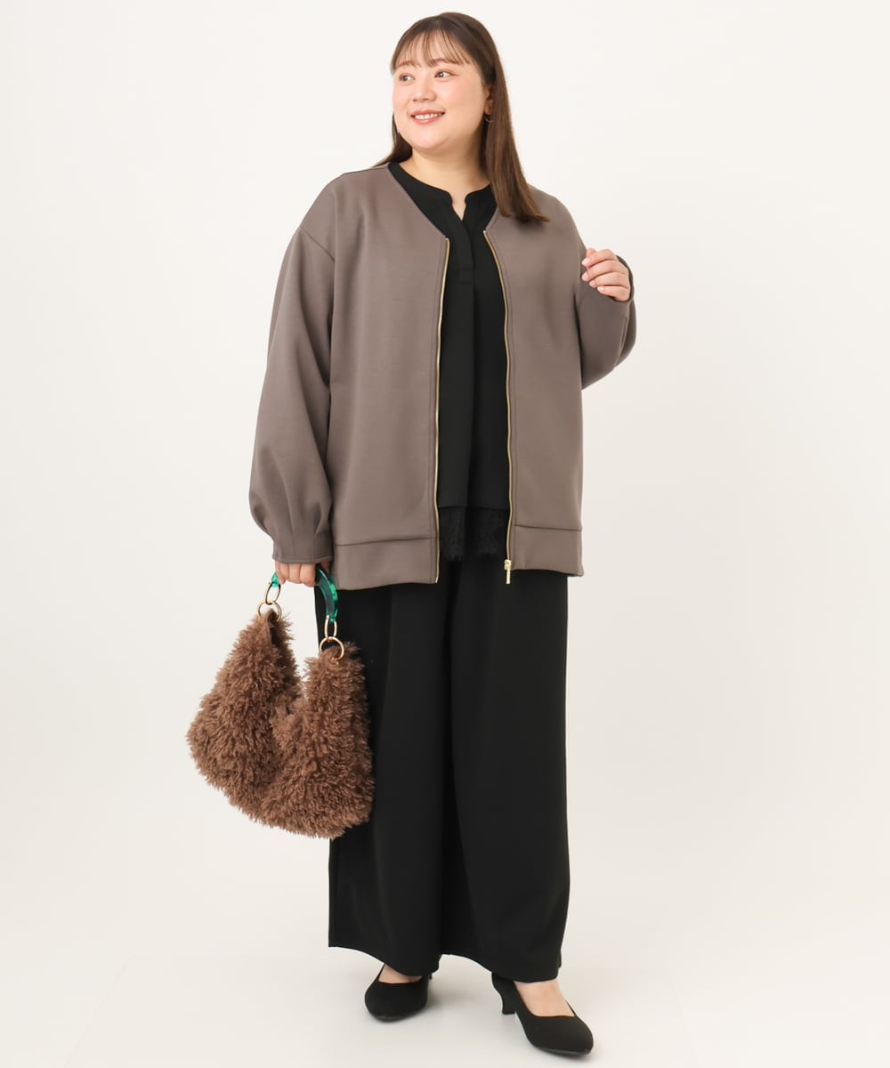 OLLKD09099 eur3(エウルキューブ) 【WEB先行販売】【大きいサイズ/洗える/セットアップ対応】カットジョーゼットワイドパンツ ブラック