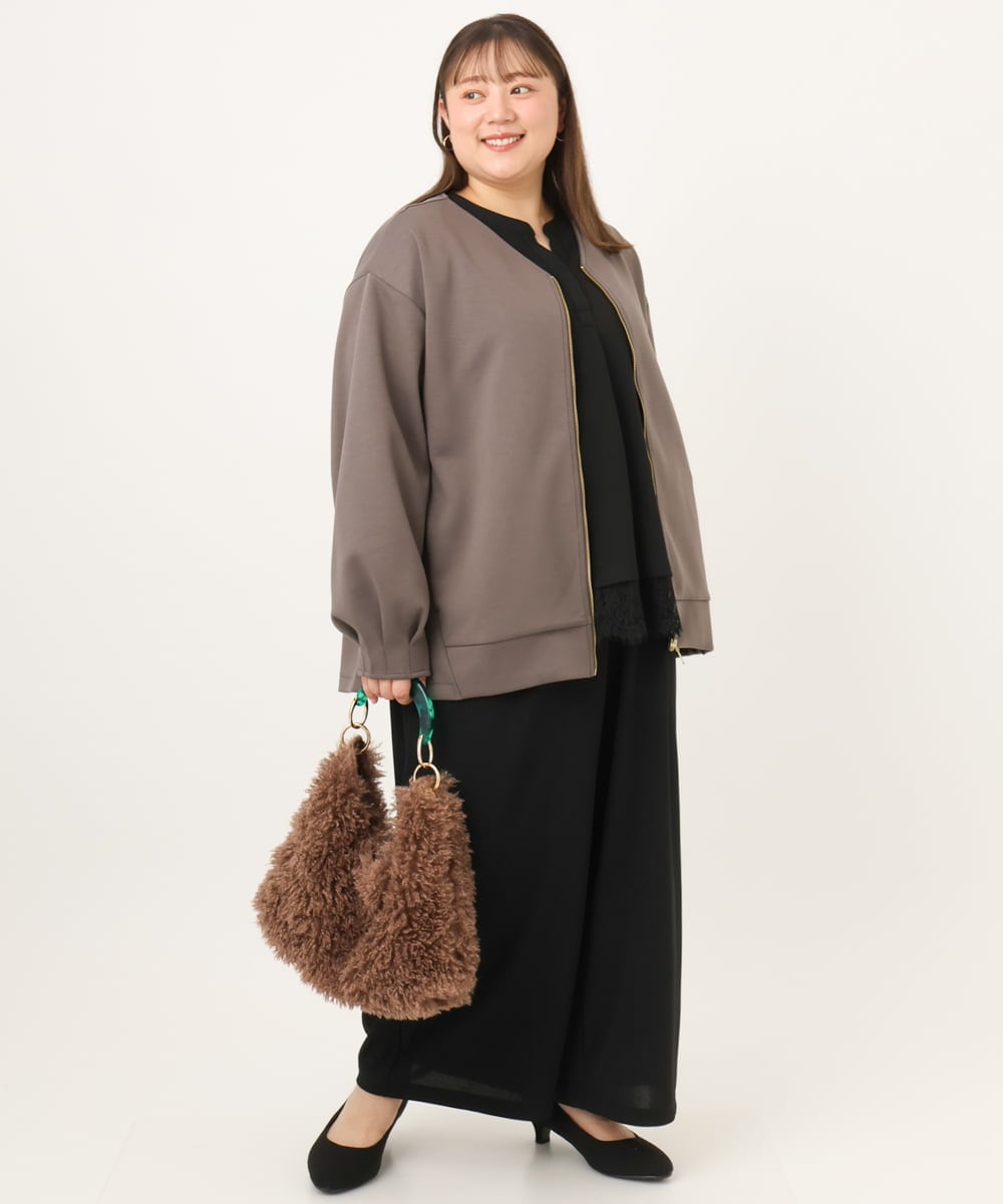 OLLKD09099 eur3(エウルキューブ) 【WEB先行販売】【大きいサイズ/洗える/セットアップ対応】カットジョーゼットワイドパンツ ブラック