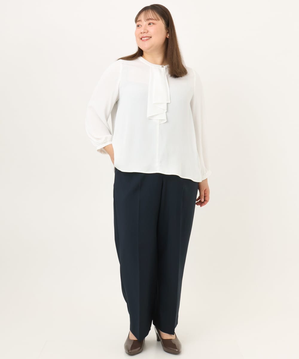 OLLKD12139 eur3(エウルキューブ) 【大きいサイズ/洗える/セットアップ対応/11号サイズあり】ストレッチセンタープレスワイドパンツ ネイビー