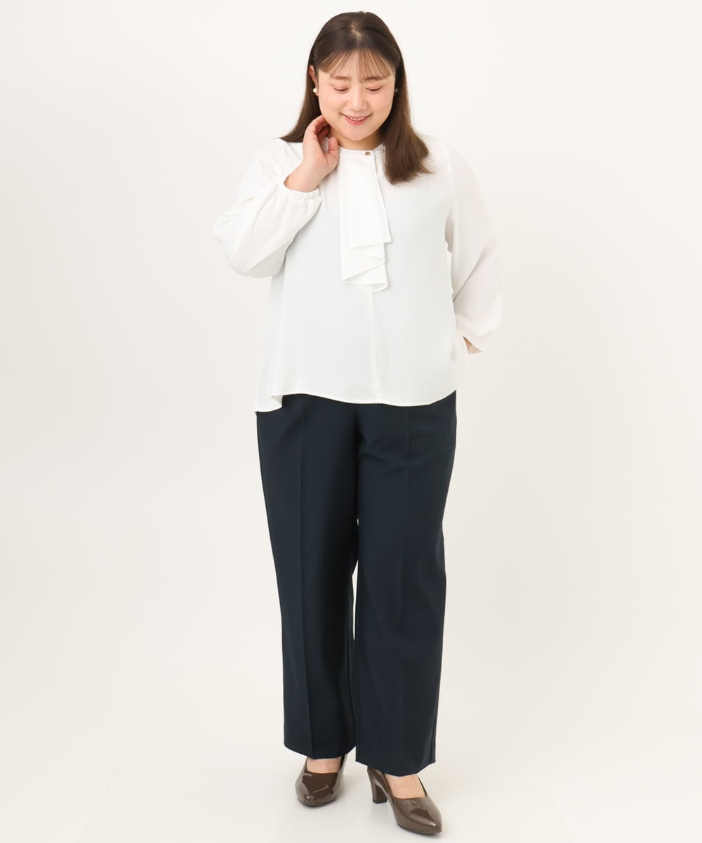 OLLKD12139 eur3(エウルキューブ) 【大きいサイズ/洗える/セットアップ対応/11号サイズあり】ストレッチセンタープレスワイドパンツ ネイビー