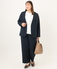 OLLKD12139 eur3(エウルキューブ) 【大きいサイズ/洗える/セットアップ対応/11号サイズあり】ストレッチセンタープレスワイドパンツ ネイビー