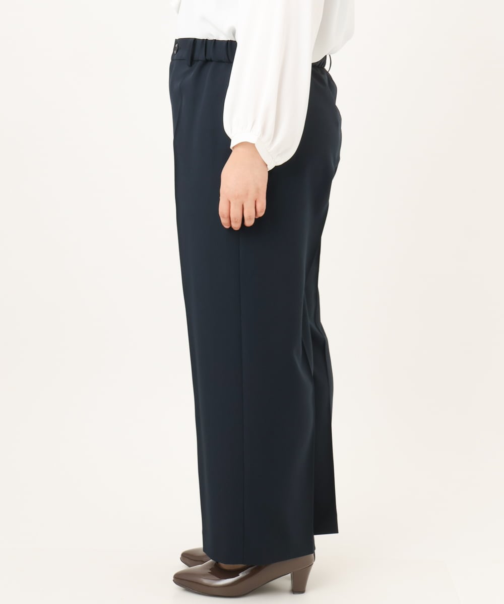 OLLKD12139 eur3(エウルキューブ) 【大きいサイズ/洗える/セットアップ対応/11号サイズあり】ストレッチセンタープレスワイドパンツ ネイビー
