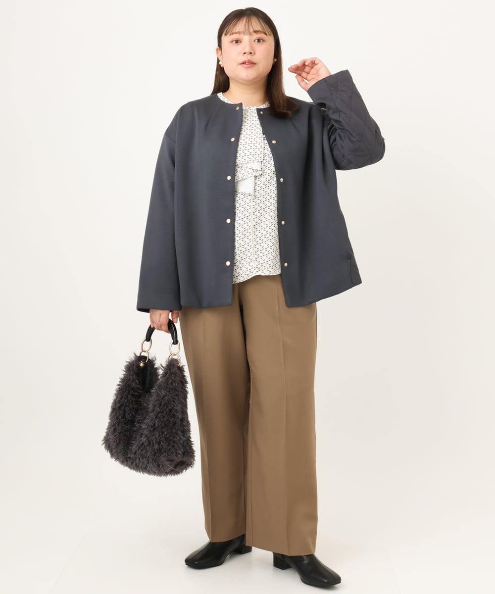 OLLKD12139 eur3(エウルキューブ) 【大きいサイズ/洗える/セットアップ対応/11号サイズあり】ストレッチセンタープレスワイドパンツ モカ