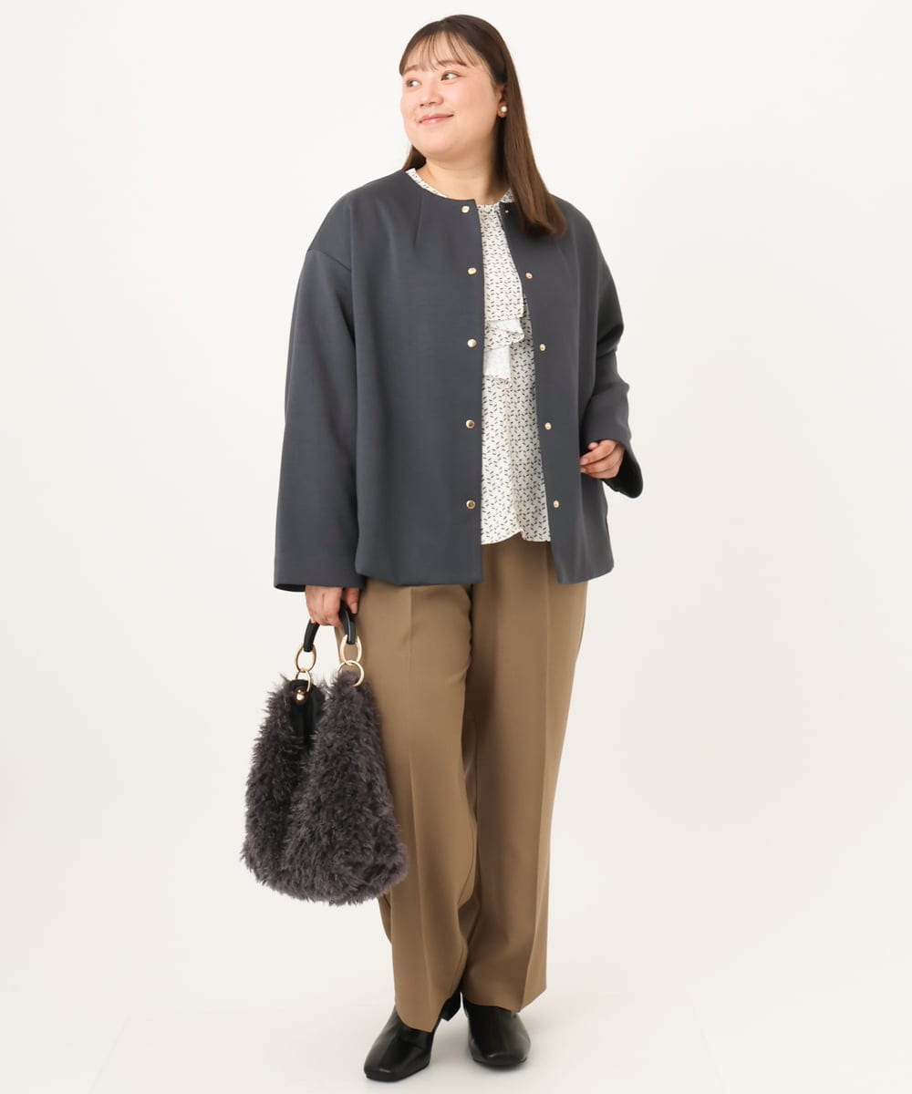 OLLKD12139 eur3(エウルキューブ) 【大きいサイズ/洗える/セットアップ対応/11号サイズあり】ストレッチセンタープレスワイドパンツ モカ