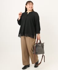 OLLKD12139 eur3(エウルキューブ) 【大きいサイズ/洗える/セットアップ対応/11号サイズあり】ストレッチセンタープレスワイドパンツ モカ