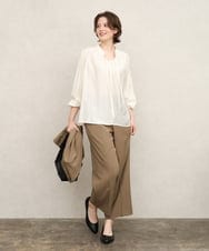 OLLKD12139 eur3(エウルキューブ) 【大きいサイズ/洗える/セットアップ対応/11号サイズあり】ストレッチセンタープレスワイドパンツ モカ