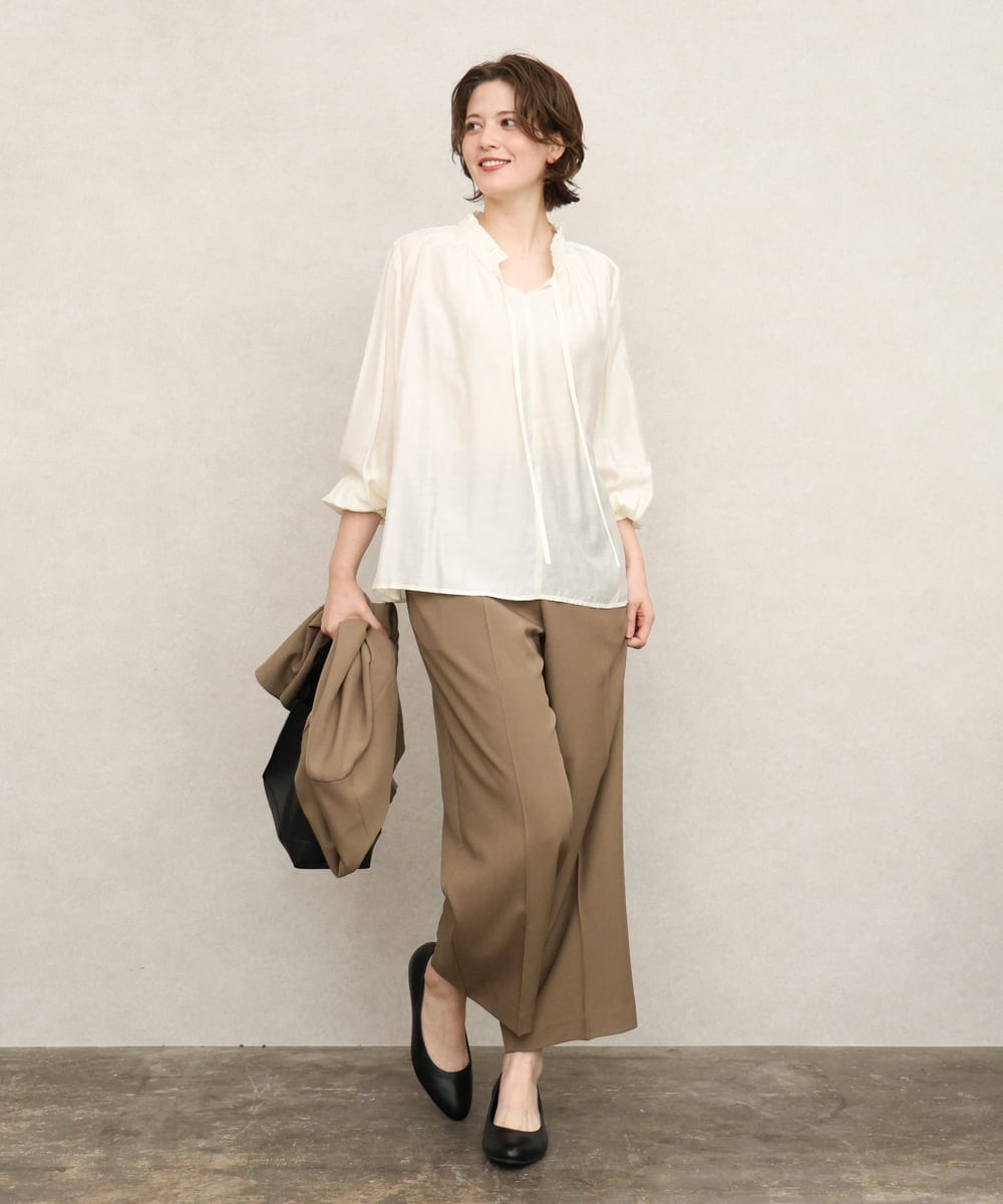 OLLKD12139 eur3(エウルキューブ) 【大きいサイズ/洗える/セットアップ対応/11号サイズあり】ストレッチセンタープレスワイドパンツ モカ