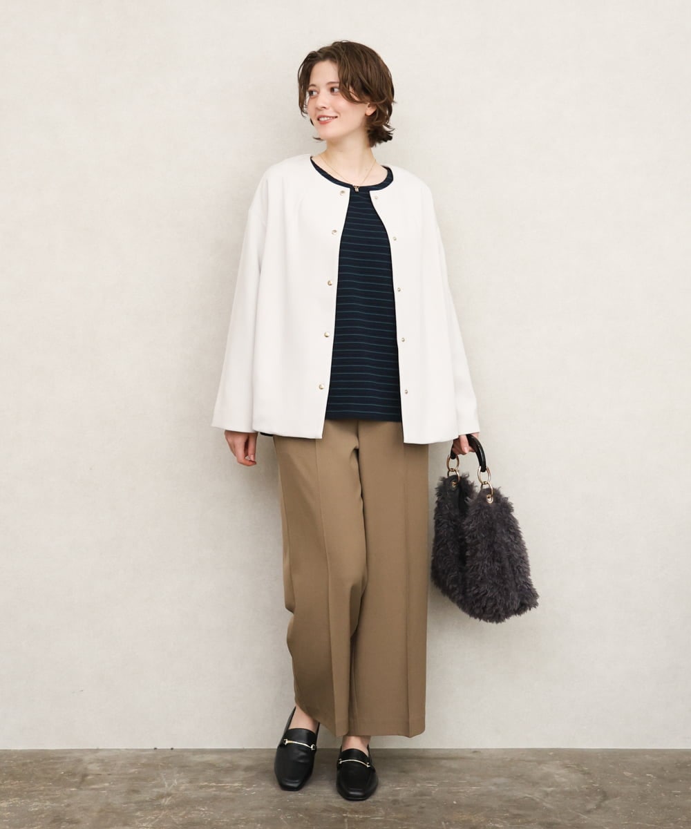 OLLKD12139 eur3(エウルキューブ) 【大きいサイズ/洗える/セットアップ対応/11号サイズあり】ストレッチセンタープレスワイドパンツ モカ