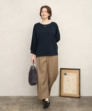 OLLKD12139 eur3(エウルキューブ) 【大きいサイズ/洗える/セットアップ対応/11号サイズあり】ストレッチセンタープレスワイドパンツ モカ