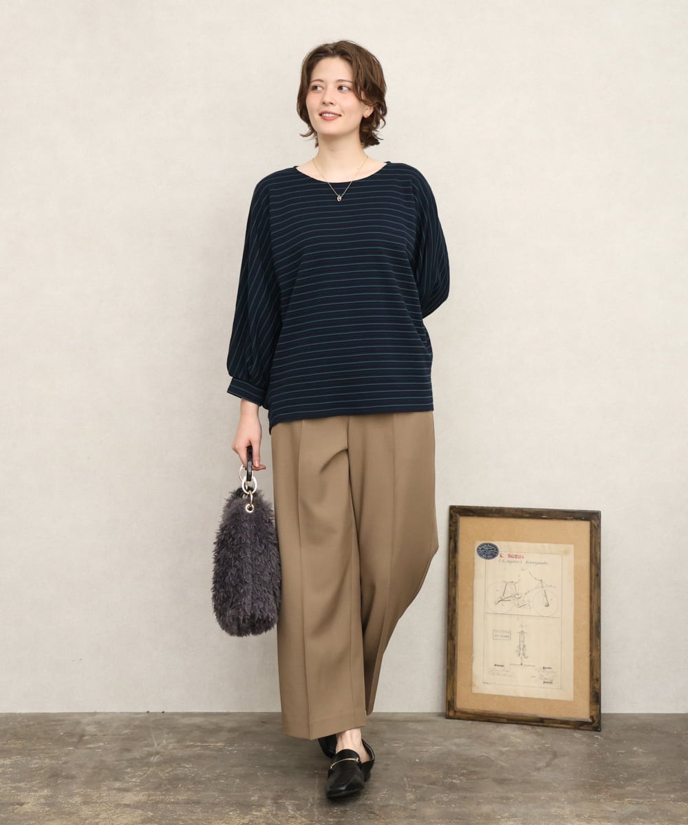 OLLKD12139 eur3(エウルキューブ) 【大きいサイズ/洗える/セットアップ対応/11号サイズあり】ストレッチセンタープレスワイドパンツ モカ