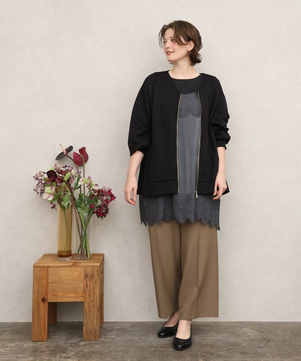 OLLKD12139 eur3(エウルキューブ) 【大きいサイズ/洗える/セットアップ対応/11号サイズあり】ストレッチセンタープレスワイドパンツ モカ
