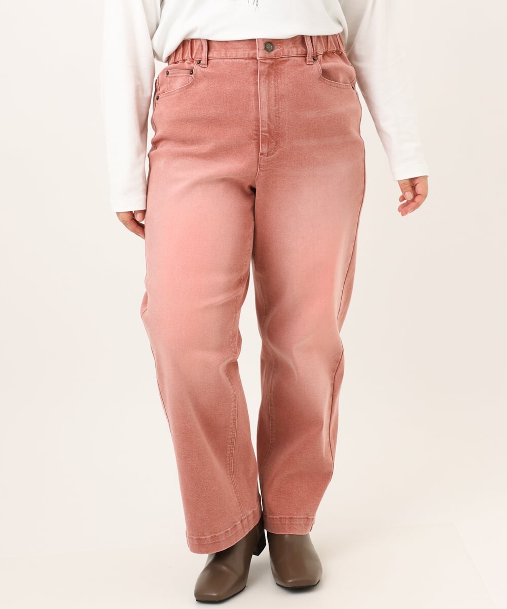 OLLKD13109 eur3(エウルキューブ) 【WEB先行販売】【大きいサイズ/洗える】カラーストレッチデニム ライトピンク