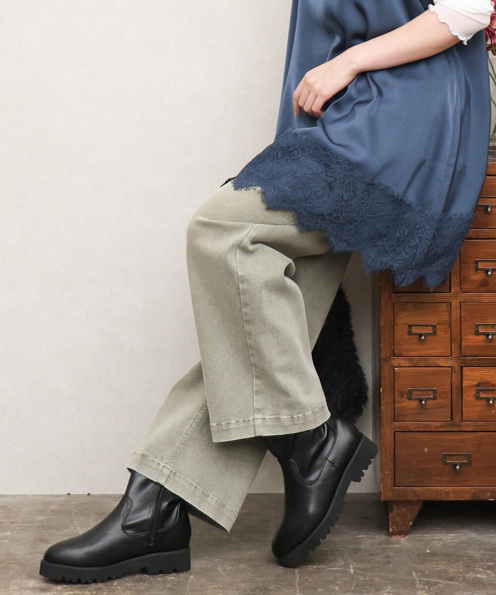 OLLKD13109 eur3(エウルキューブ) 【WEB先行販売】【大きいサイズ/洗える】カラーストレッチデニム カーキ