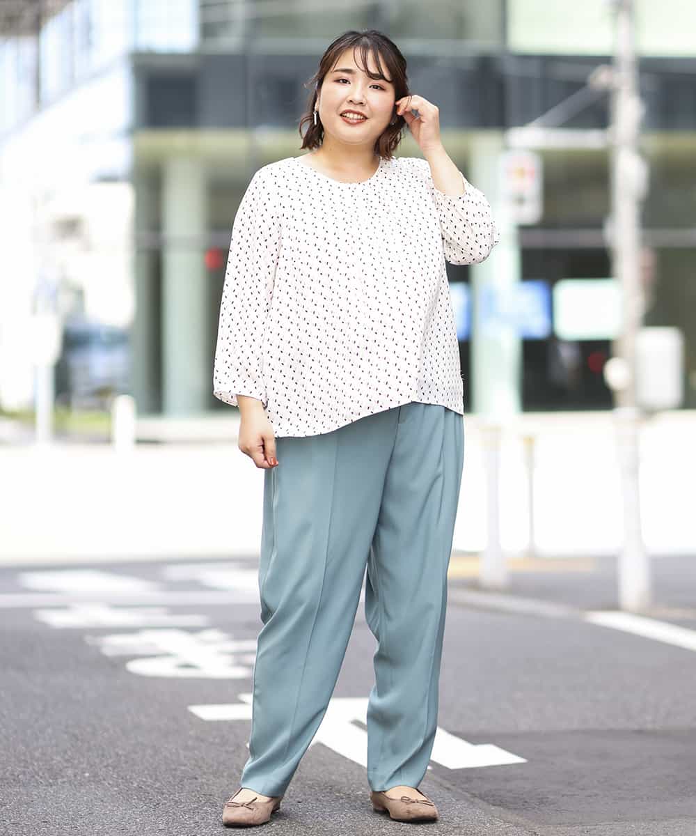 OLLKJ09089 eur3(エウルキューブ) 【大きいサイズ】センタープレスカラーパンツ グリーン(35)