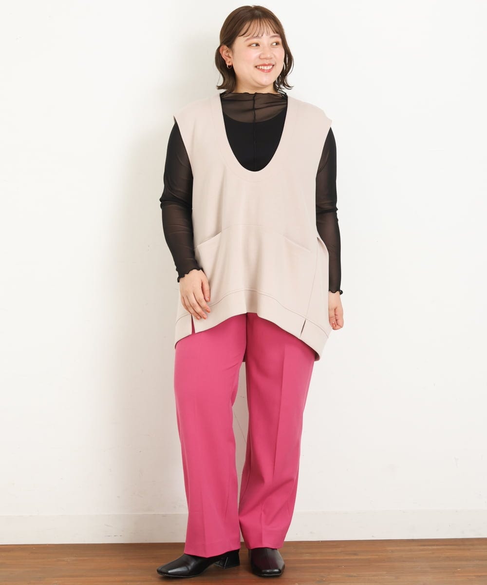 OLLKP01090 eur3(エウルキューブ) 【雑誌掲載】【大きいサイズ】定番美脚ストレートパンツ ピンク(03)