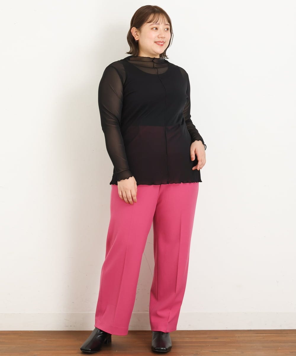 OLLKP01090 eur3(エウルキューブ) 【雑誌掲載】【大きいサイズ】定番美脚ストレートパンツ ピンク(03)