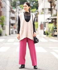 OLLKP01090 eur3(エウルキューブ) 【雑誌掲載】【大きいサイズ】定番美脚ストレートパンツ ピンク(03)