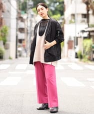 OLLKP01090 eur3(エウルキューブ) 【雑誌掲載】【大きいサイズ】定番美脚ストレートパンツ ピンク(03)