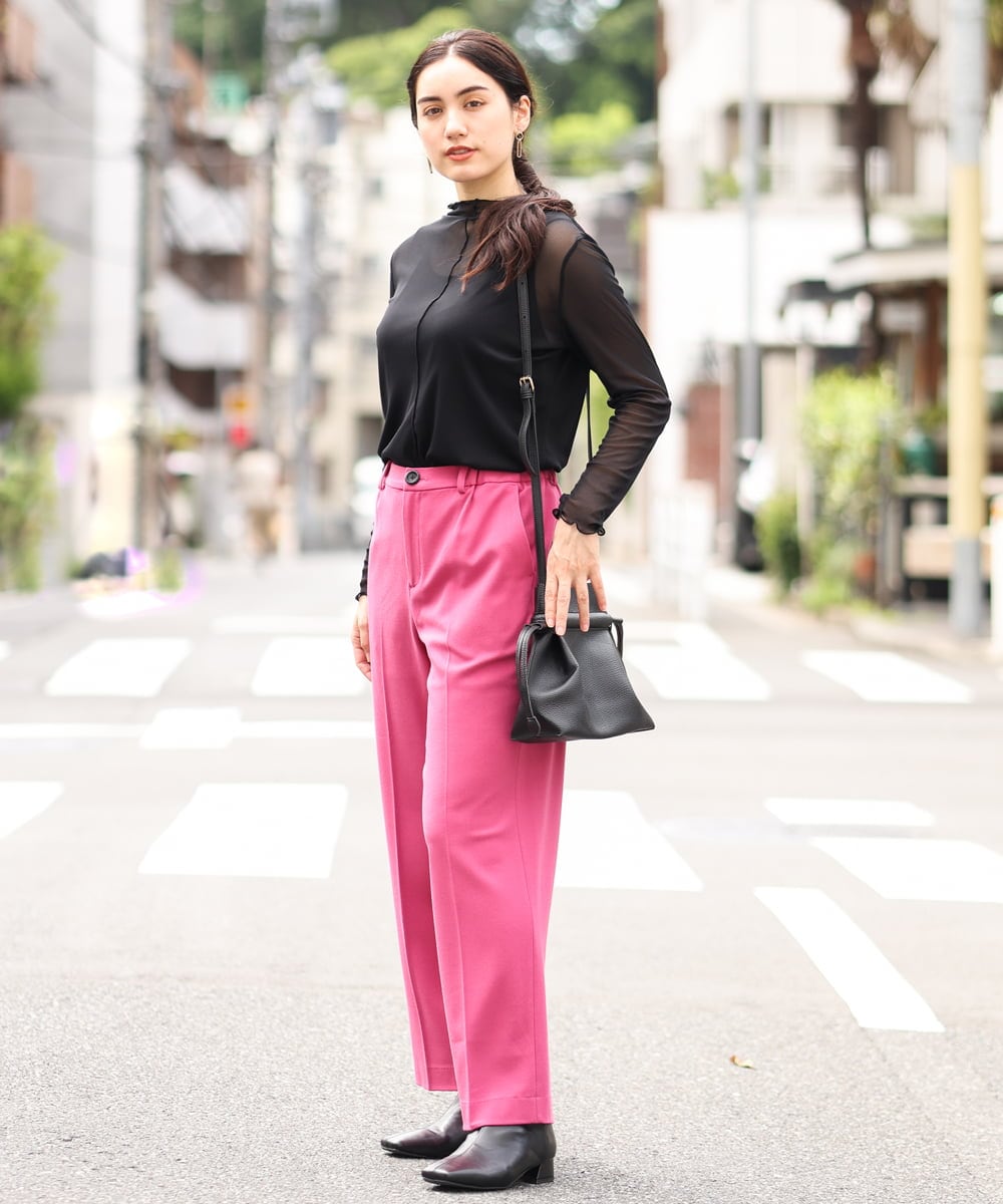 OLLKP01090 eur3(エウルキューブ) 【雑誌掲載】【大きいサイズ】定番美脚ストレートパンツ ピンク(03)