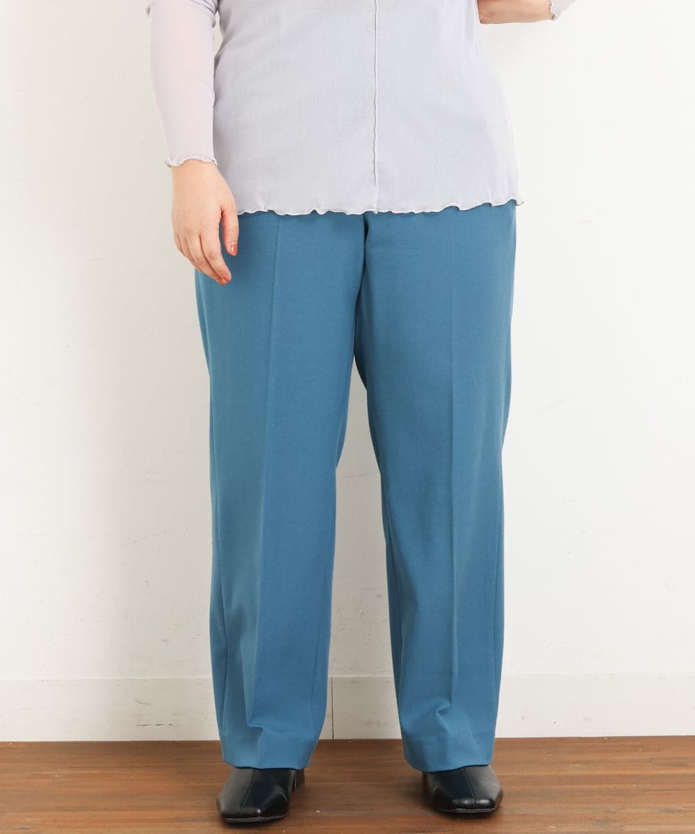 OLLKP01090 eur3(エウルキューブ) 【雑誌掲載】【大きいサイズ】定番美脚ストレートパンツ ブルー(55)