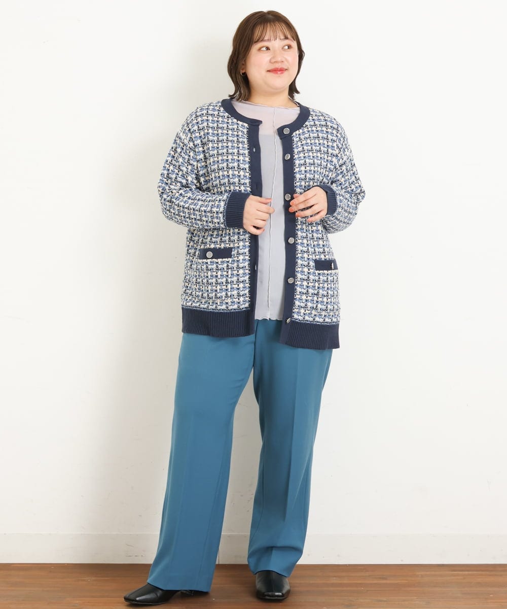 OLLKP01090 eur3(エウルキューブ) 【雑誌掲載】【大きいサイズ】定番美脚ストレートパンツ ブルー(55)