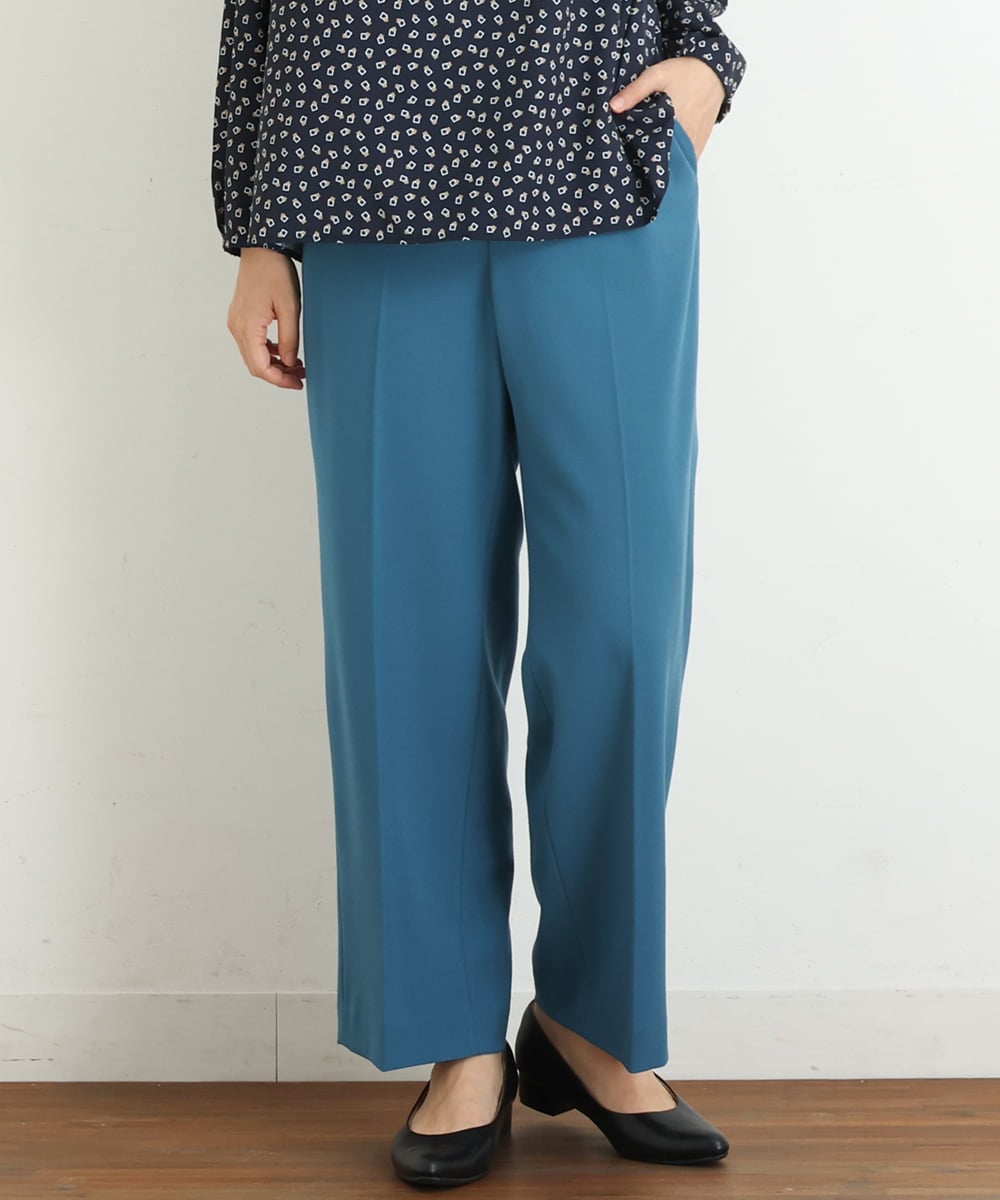OLLKP01090 eur3(エウルキューブ) 【雑誌掲載】【大きいサイズ】定番美脚ストレートパンツ ブルー(55)
