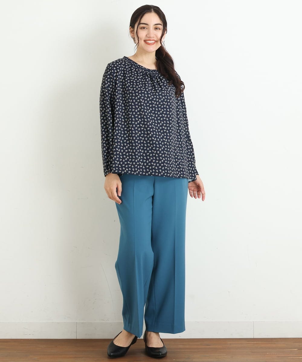 OLLKP01090 eur3(エウルキューブ) 【雑誌掲載】【大きいサイズ】定番美脚ストレートパンツ ブルー(55)