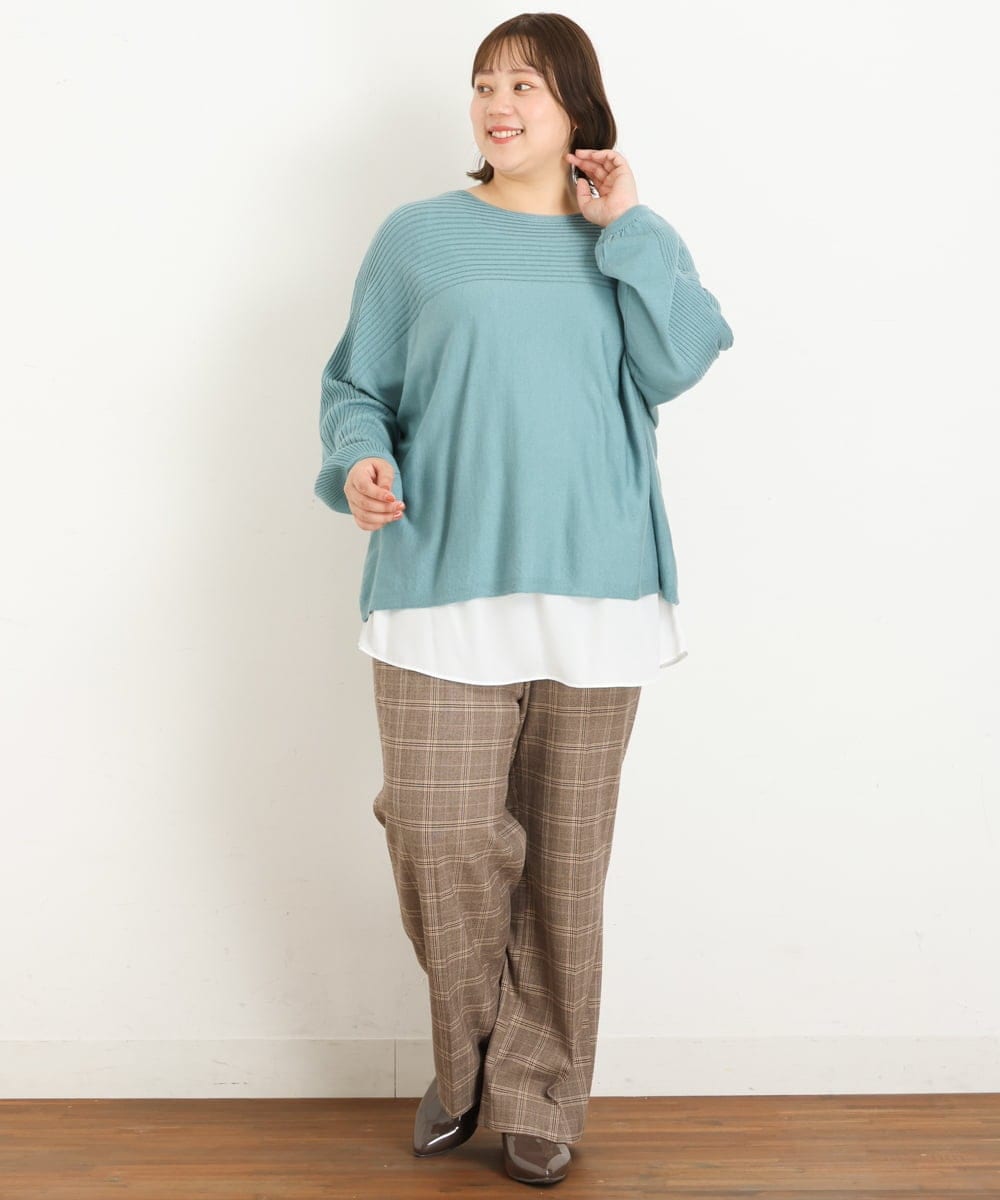 OLLKP01090 eur3(エウルキューブ) 【雑誌掲載】【大きいサイズ】定番美脚ストレートパンツ ベージュ(82)
