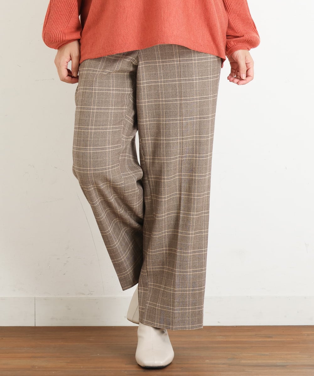 OLLKP01090 eur3(エウルキューブ) 【雑誌掲載】【大きいサイズ】定番美脚ストレートパンツ ベージュ(82)