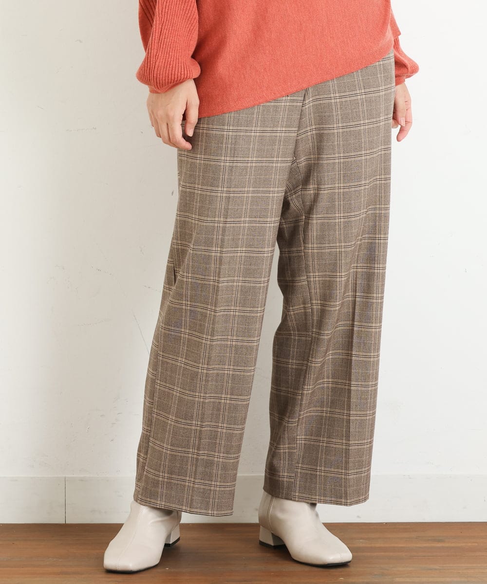 OLLKP01090 eur3(エウルキューブ) 【雑誌掲載】【大きいサイズ】定番美脚ストレートパンツ ベージュ(82)