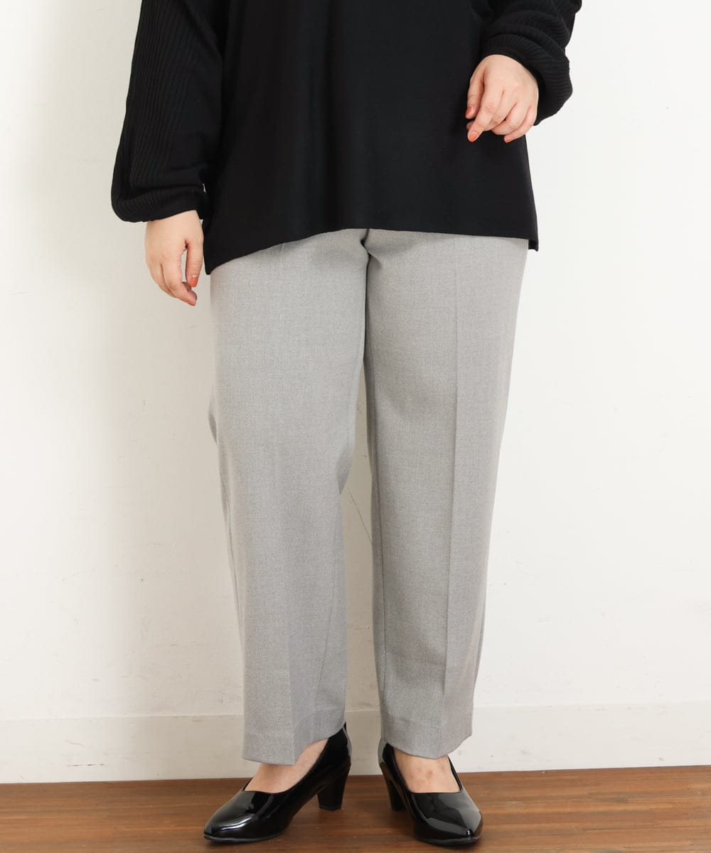 OLLKP01090 eur3(エウルキューブ) 【雑誌掲載】【大きいサイズ】定番美脚ストレートパンツ ライトグレー(91)